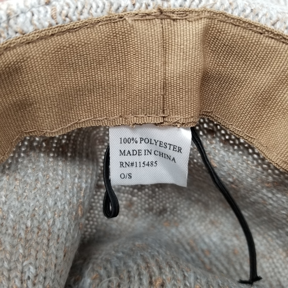 Packable Boho Panama Tweed Hat Wide Brim Sun Gray Tan Neutral Braided Band Knot - Picture 4 of 8